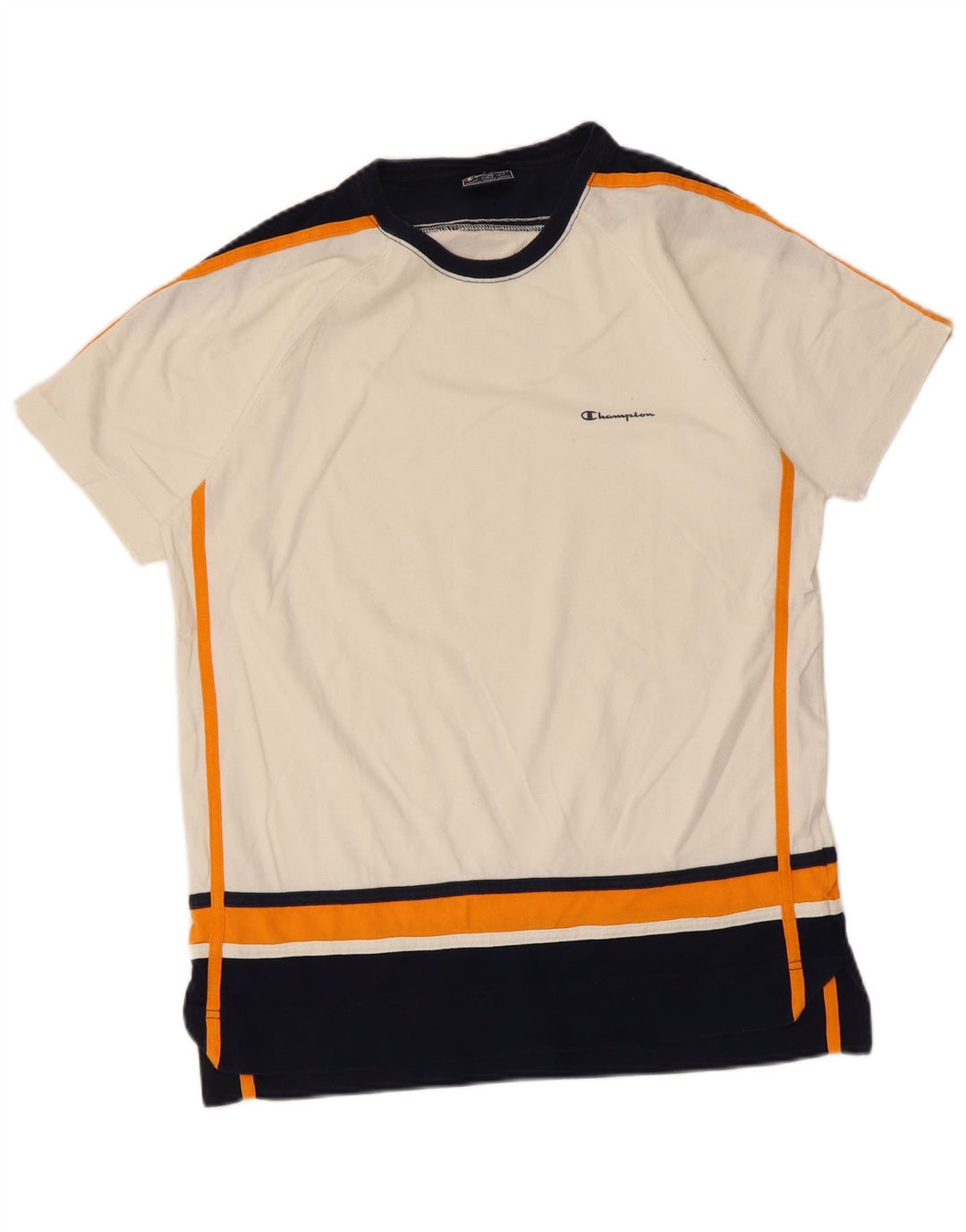Champion Herren-T-Shirt-Oberteil aus mittelweißer Colourblock-Baumwolle