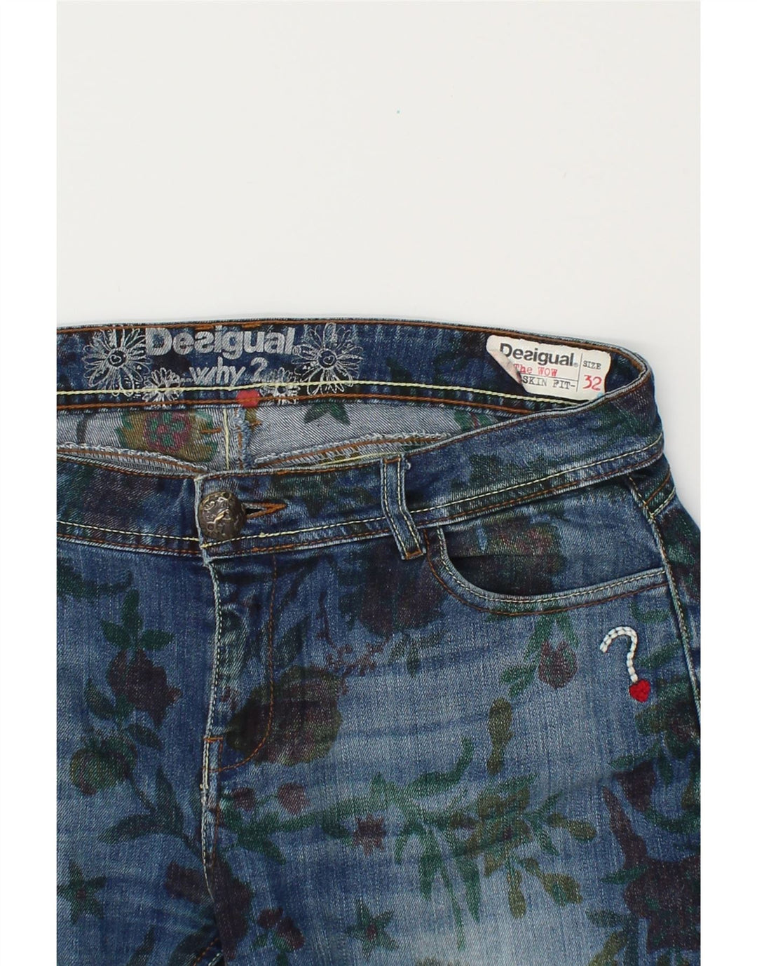 DESIGUAL Damen Skinny Jeans W32 L32 Blau geblümtes Polyester