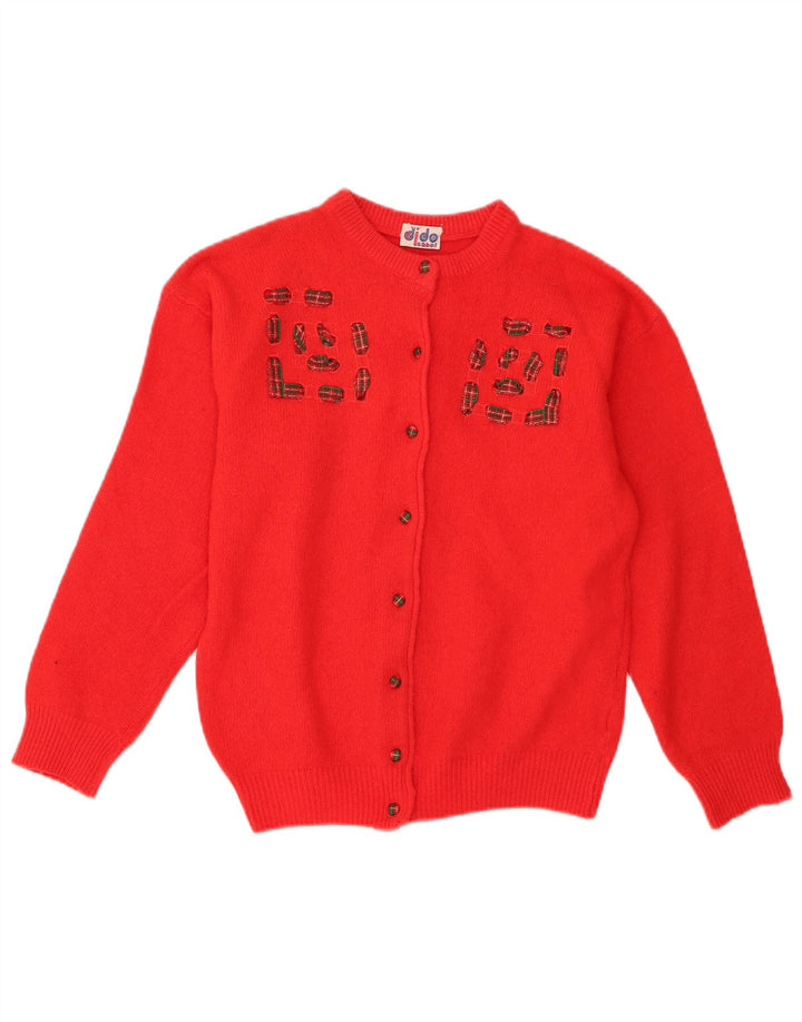 Vintage Damen Cardigan Pullover UK 14 Mittelrote Wolle