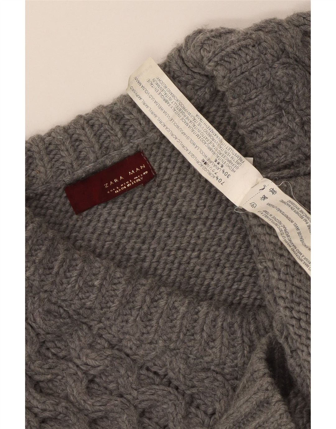 Zara Herren-Pullover mit V-Ausschnitt, großes graues Acryl