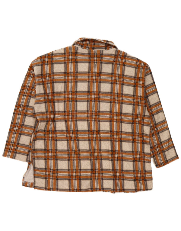 Vintage Damen Übergroßes Overshirt Flanellhemd UK 14 Mittelbeige kariert