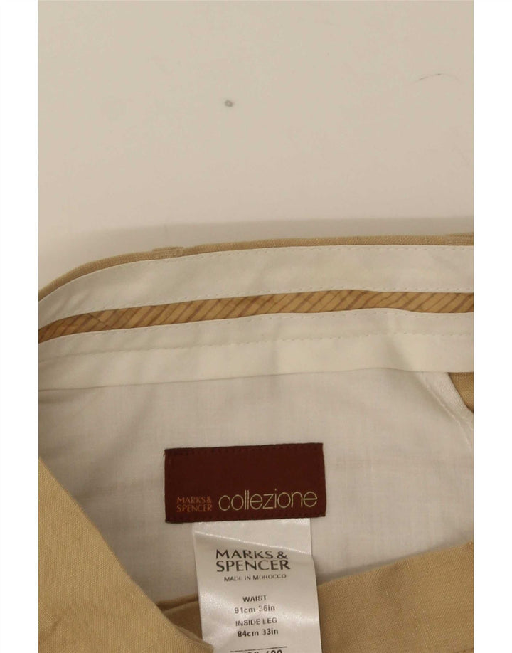 Gerade Herren-Anzughose von Marks & Spencer, W36, L33, braunes Leinen
