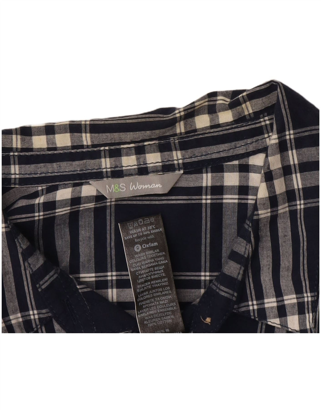 Marks & Spencer Damenhemd UK 16, groß, marineblau, kariert, Baumwolle