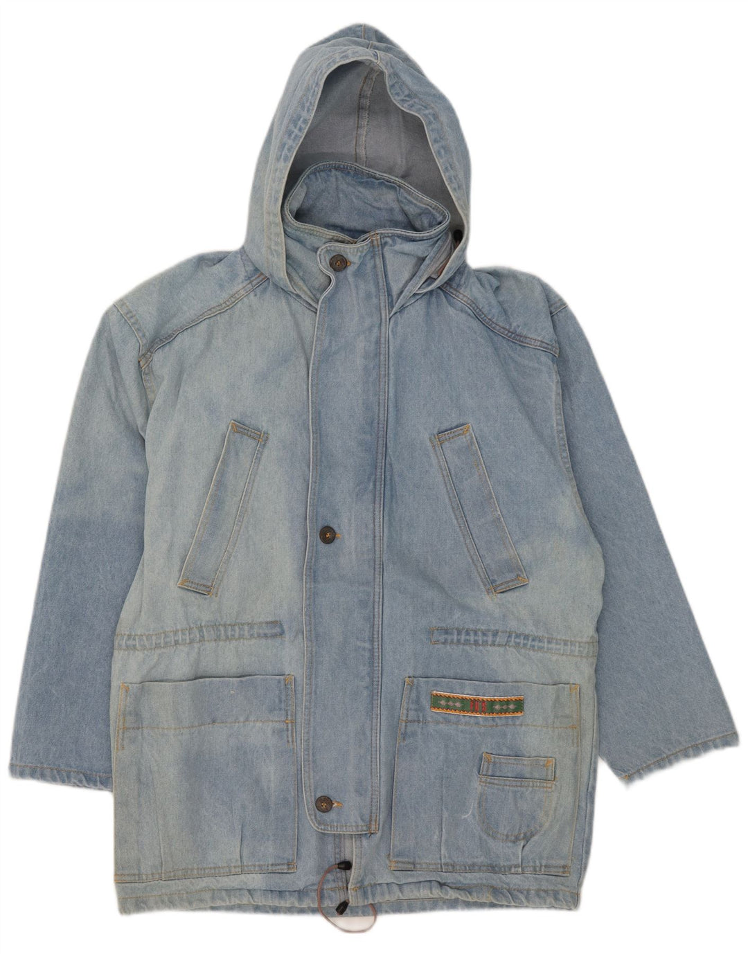 Vintage Herren-Jeansmantel mit Kapuze, UK 38, mittelblaue Baumwolle