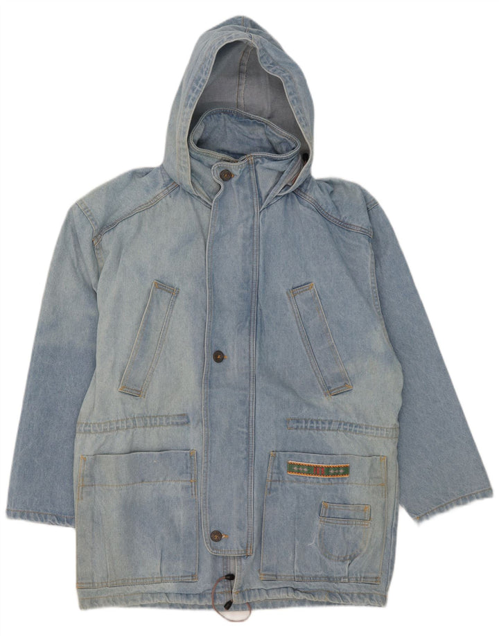 Vintage Herren-Jeansmantel mit Kapuze, UK 38, mittelblaue Baumwolle