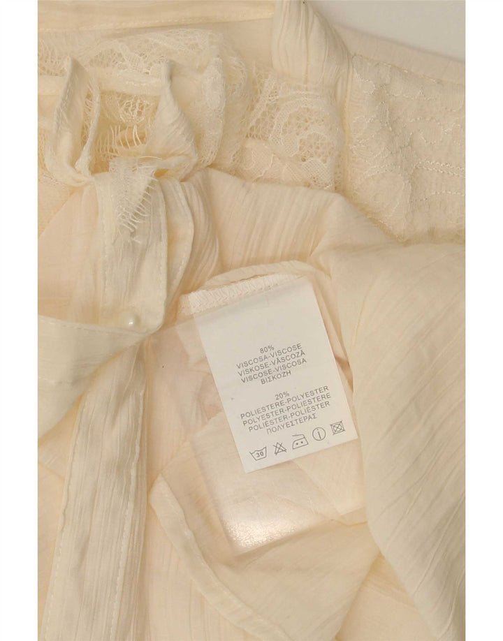 Vintage Damen-Hemdbluse mit Rüschen vorne, UK 14, mittelbeige Viskose