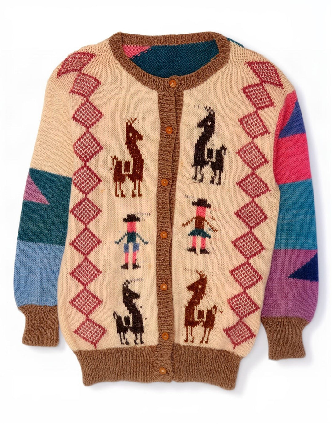 Vintage Damen Grafischer Cardigan Pullover UK 16 Groß Mehrfarbig Geometrisch