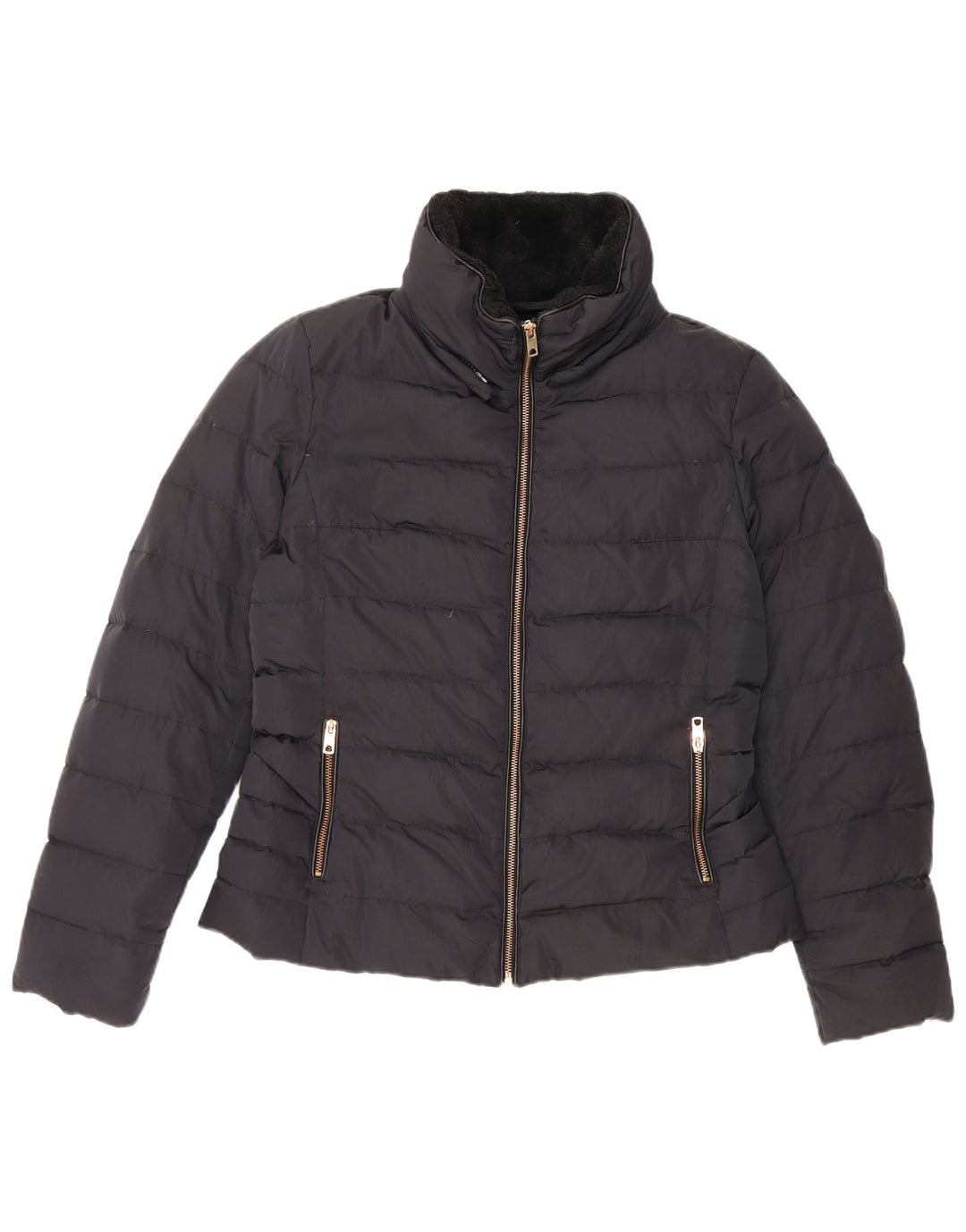 Zara Damen Wattierte Jacke UK 14 Large Marineblau