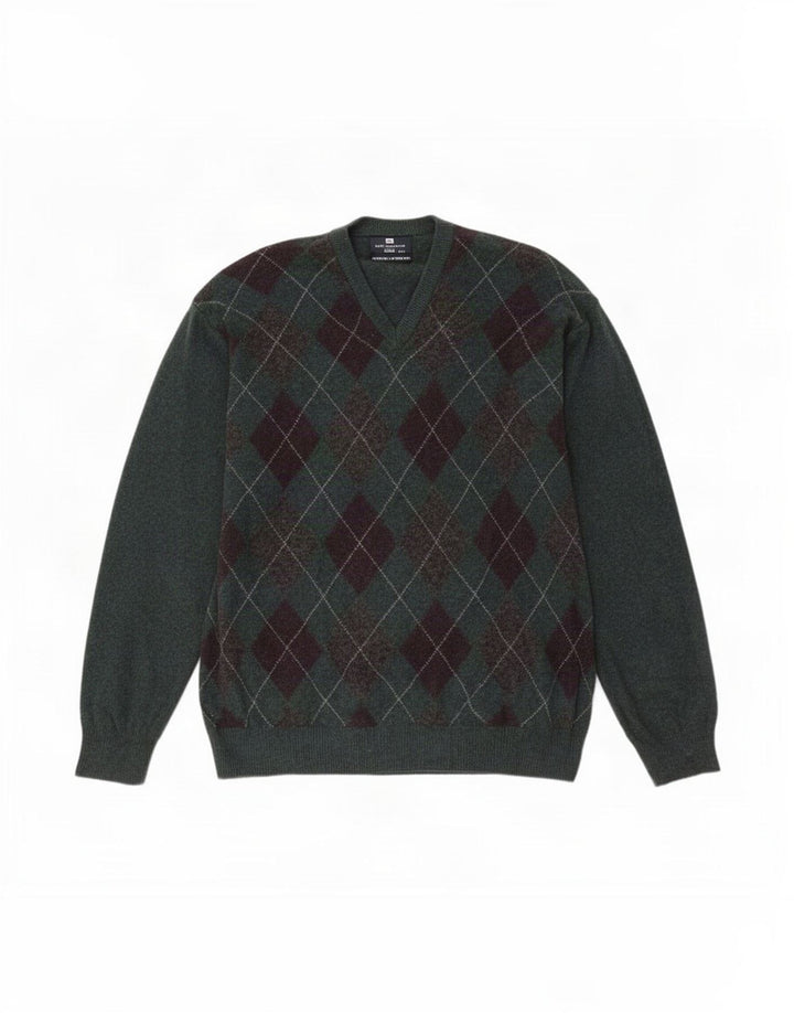 Marks & Spencer Herren Blue Harbor V-Ausschnitt Pullover Pullover 2XL Grün