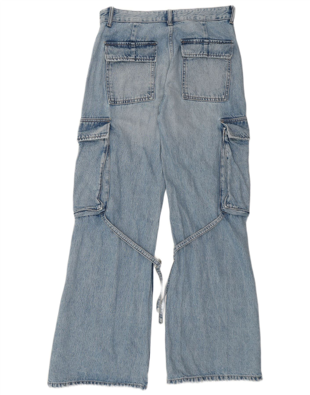 ZARA Damen Cargo Flared Jeans EU 36 XS W26 L32 Blaue Baumwolle