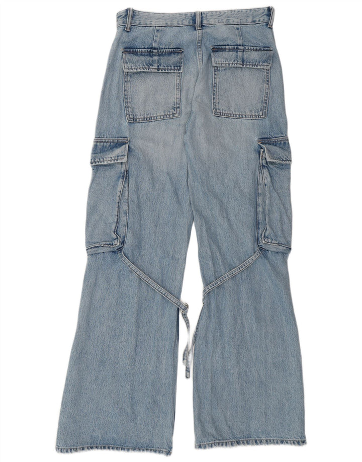 ZARA Damen Cargo Flared Jeans EU 36 XS W26 L32 Blaue Baumwolle