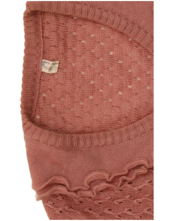 Vintage Damen Pullover mit Rüschen vorne und V-Ausschnitt IT 44 Mittelrosa