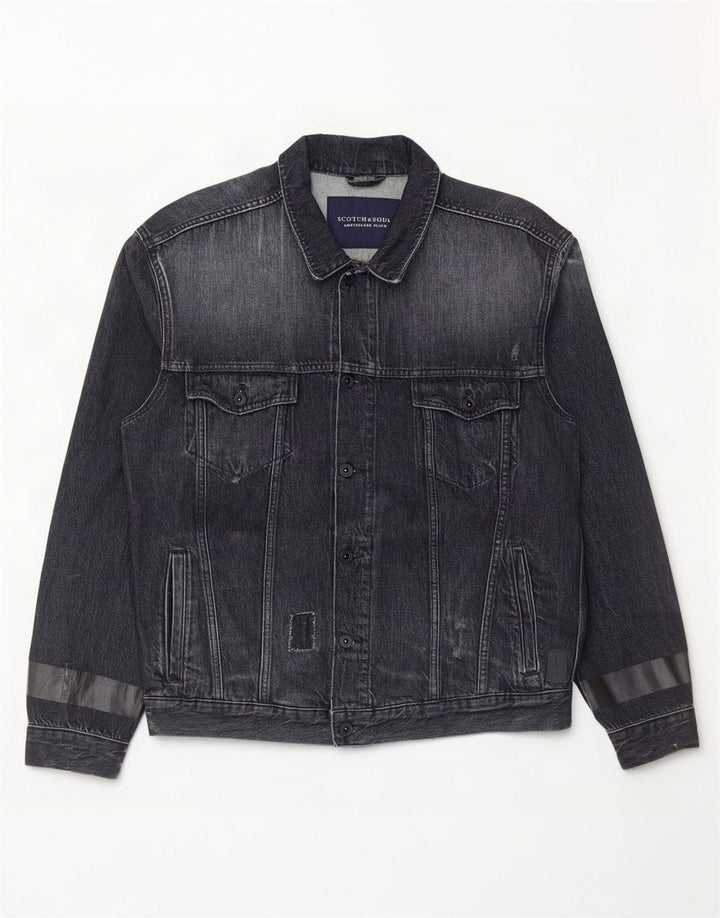 Scotch & Soda Herren-Jeansjacke mit Grafik, UK 44, 2XL, graue Baumwolle