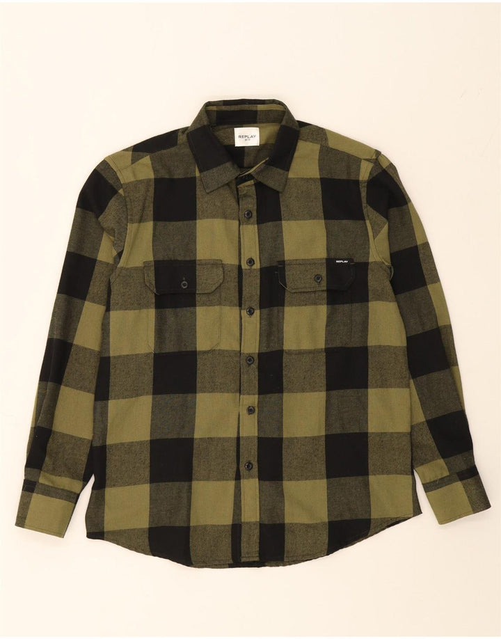 REPLAY Mens Flannel Shirt Small Green Check Cotton Vintage Replay and Second-Hand Replay from Messina Hembry 