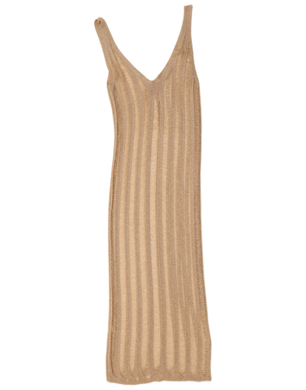 Vintage Damen Strand Durchsichtiges ärmelloses, figurbetontes Kleid UK 8 Small Beige