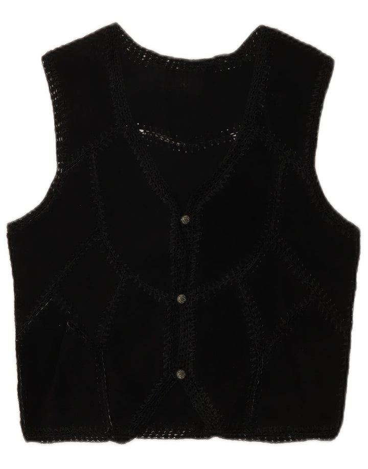 Vintage Damen Wildlederweste UK 6 XS Schwarz Patchwork