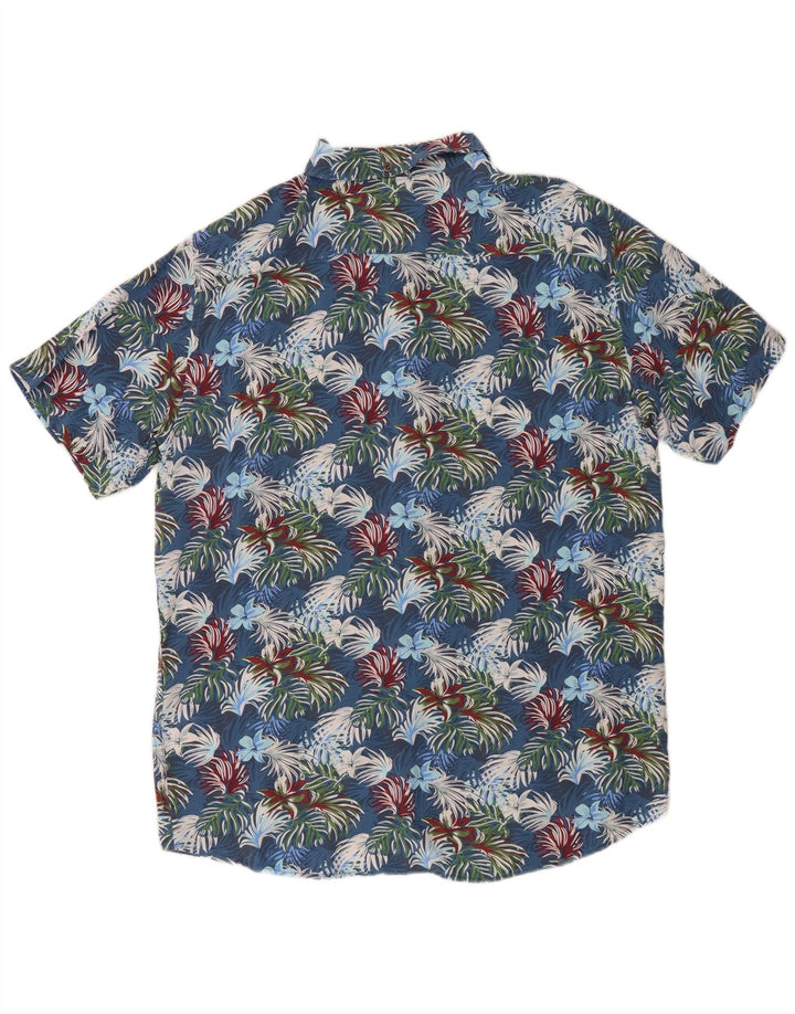 Mistral Herren Kurzarmhemd IT 48 Mittelblaue Viskose mit Blumenmuster