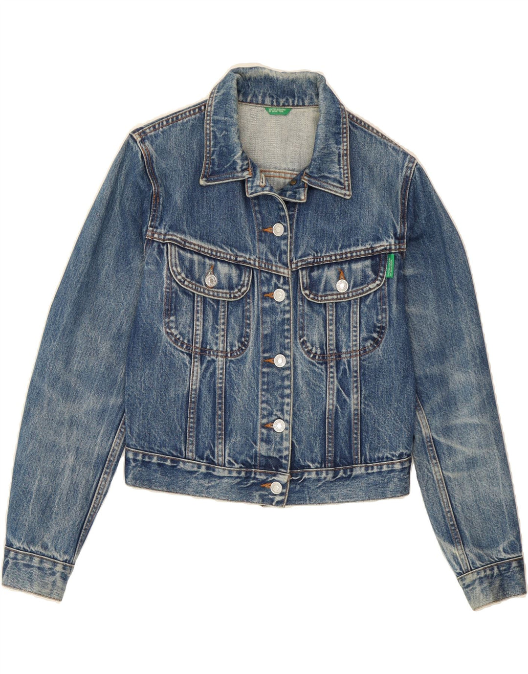 BENETTON Womens Crop Denim Jacket UK 10 Small Blue Cotton Vintage Benetton and Second-Hand Benetton from Messina Hembry 