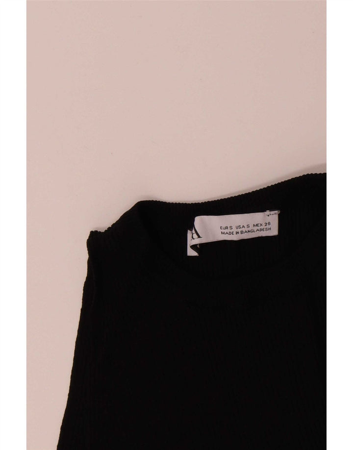 Zara Damen Crop Vest Top UK 8 Small Schwarze Viskose
