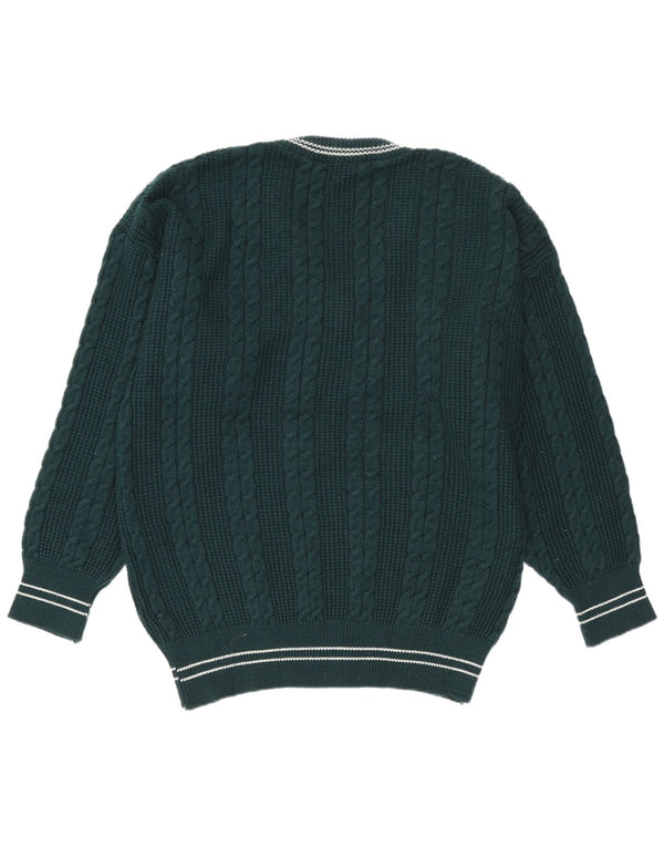 Vintage Herren Pullover mit V-Ausschnitt, groß, grün gestreift