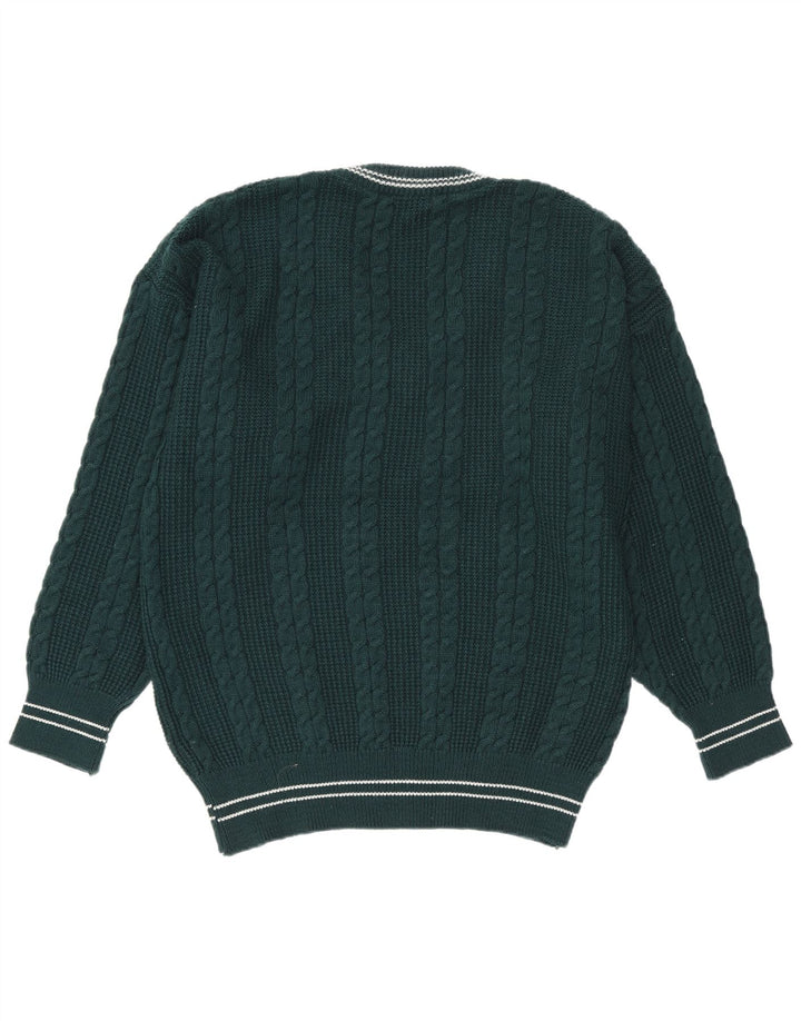 Vintage Herren Pullover mit V-Ausschnitt, groß, grün gestreift