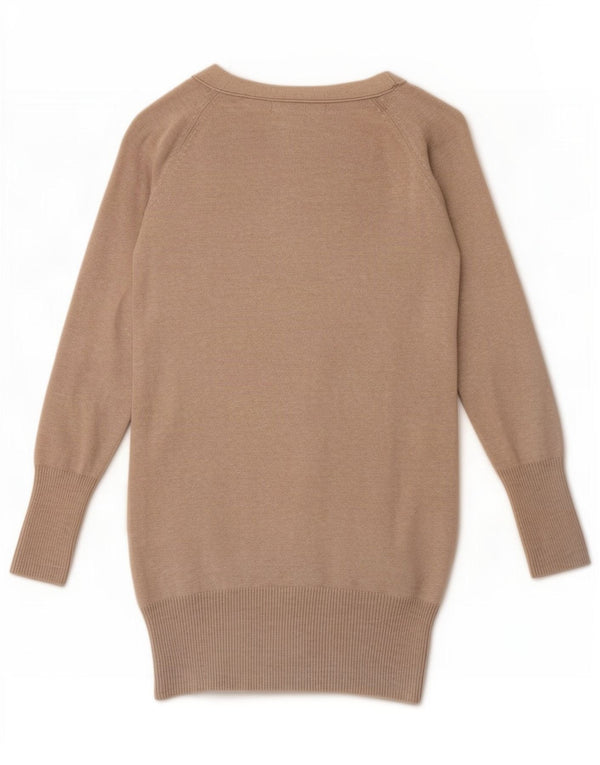 Zara Damen Longline-Cardigan-Pullover UK 10 Small Beige gesprenkelte Baumwolle