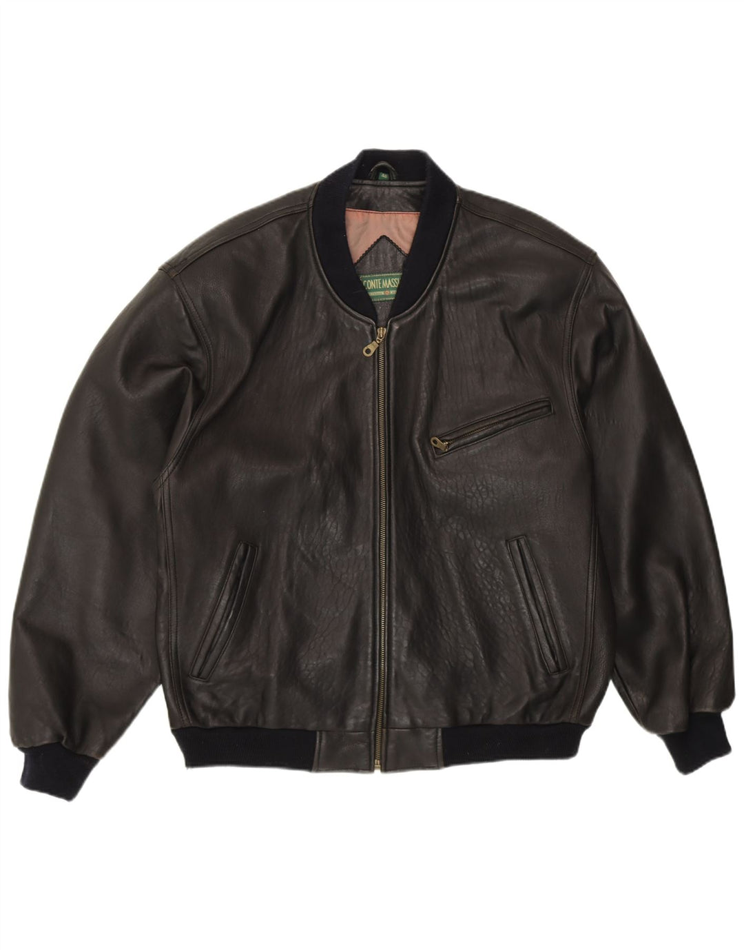 Conte Massimo Herren-Bomberjacke mit lockerer Passform, Größe 48, mittelschwarzes Leder