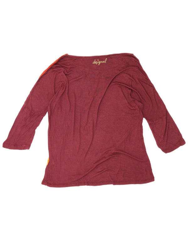 Desigual Damen Grafik-Top mit 3/4-Ärmeln, UK-Größe 14, Large, Burgunderrot, Bohemian-Stil