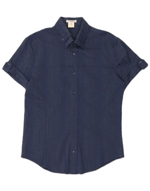 Naracamicie Damen Kurzarmhemd UK 18 XL Marineblau gestreift Baumwolle
