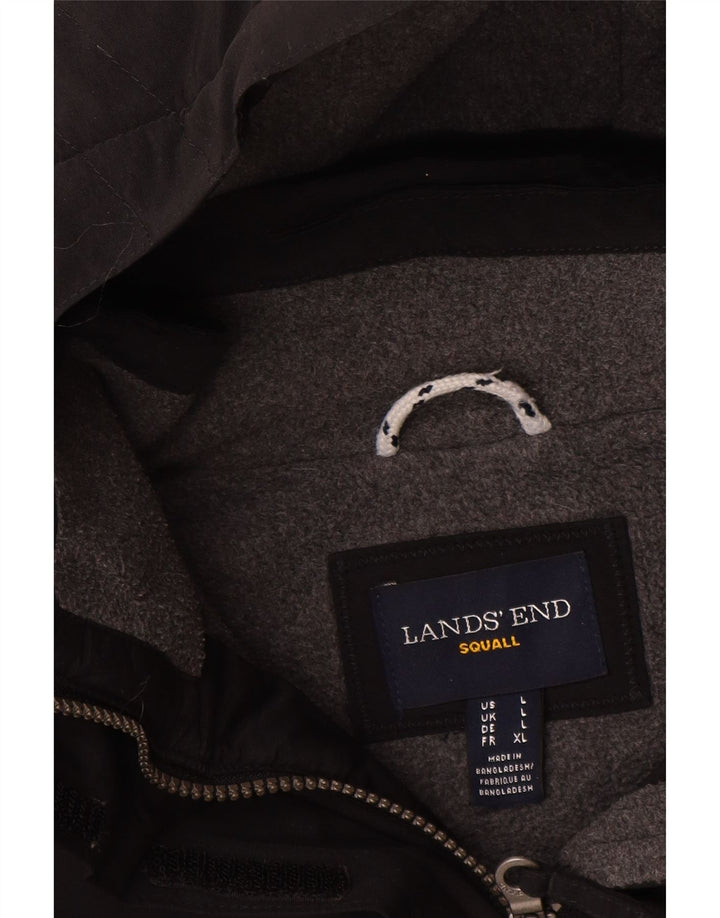 Lands End Womens Hooded Windbreaker Coat UK 16 Large Black Nylon