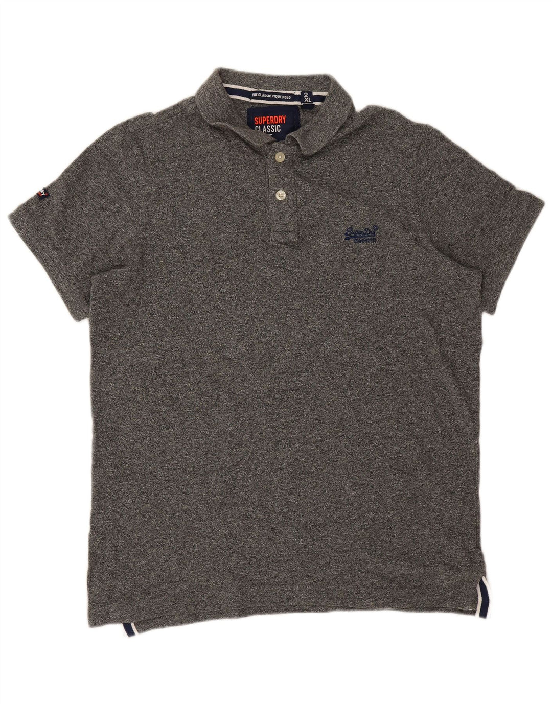 Superdry Herren-Poloshirt 2XL aus grau gefleckter Baumwolle