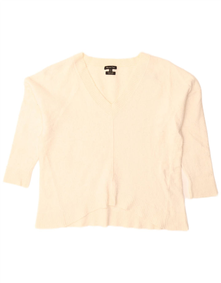 Massimo Dutti Damen-Pullover, übergroß, V-Ausschnitt, Gr. 10, Größe S, gebrochenes Weiß