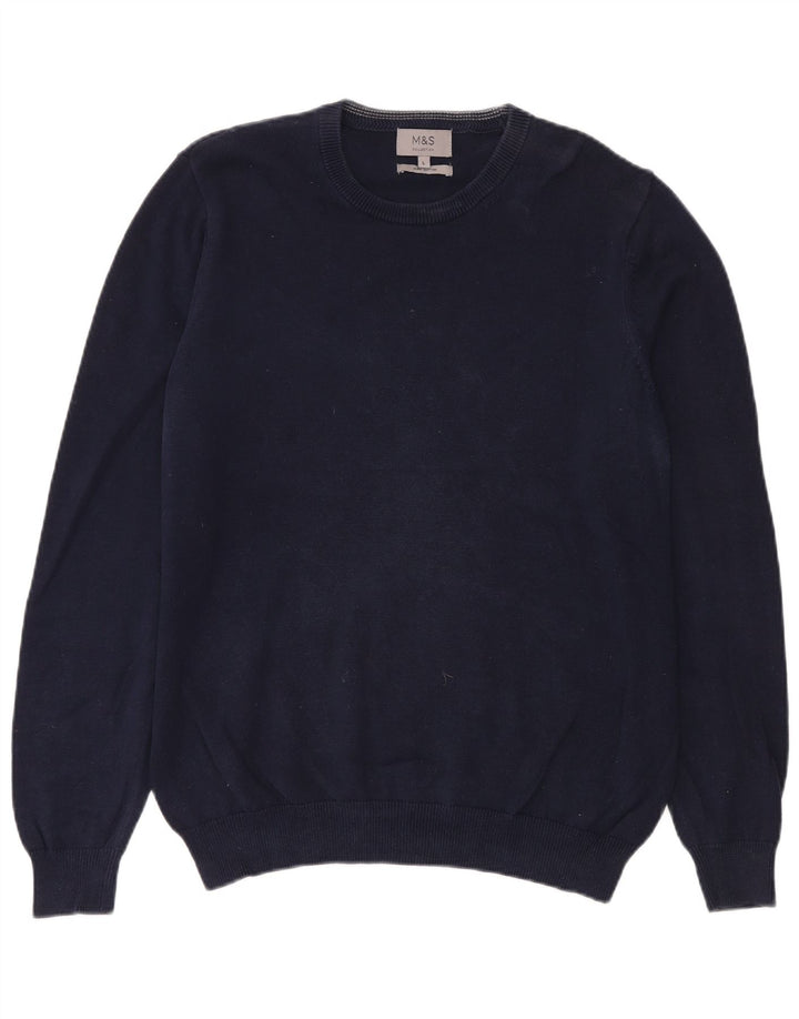 Marks & Spencer Herren-Pullover mit Rundhalsausschnitt, groß, marineblaue Baumwolle