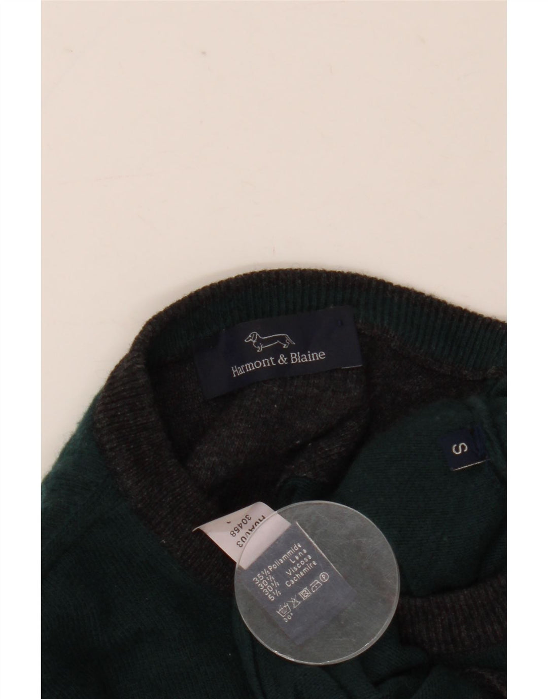 Harmont & Blaine Herren-Pullover mit Rundhalsausschnitt, Größe S, grüne Wolle im Farbblockdesign