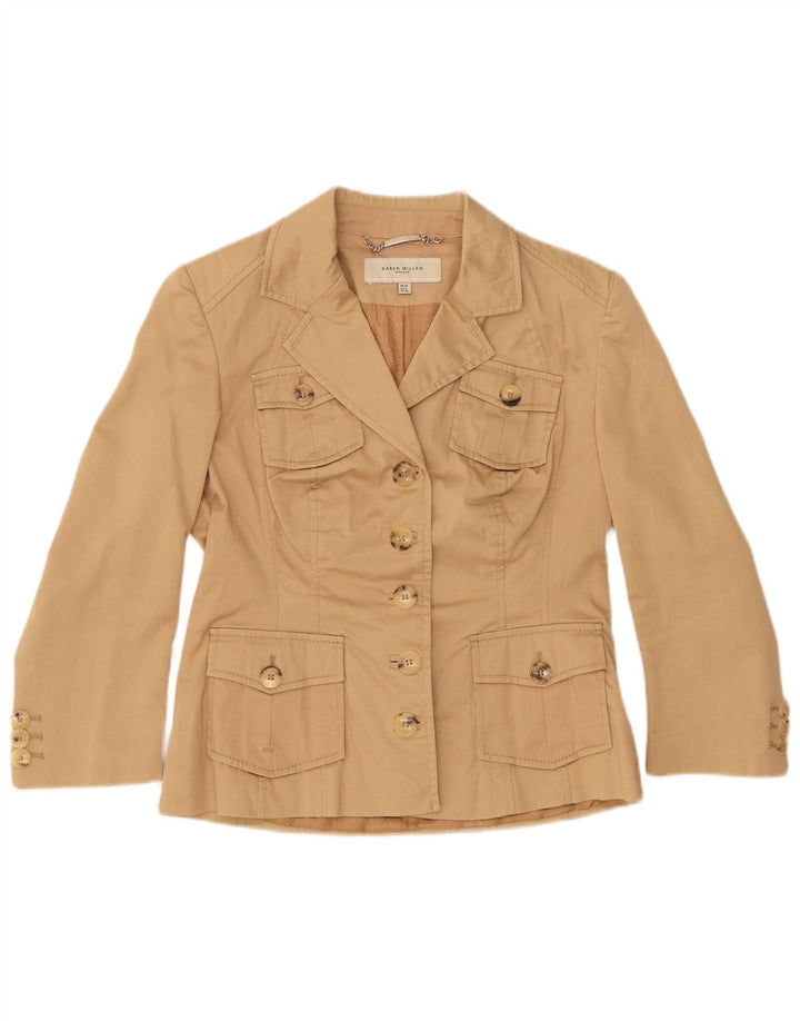 KAREN MILLEN Damen 5-Knopf-Blazerjacke UK 12 Mittelbeige Viskose