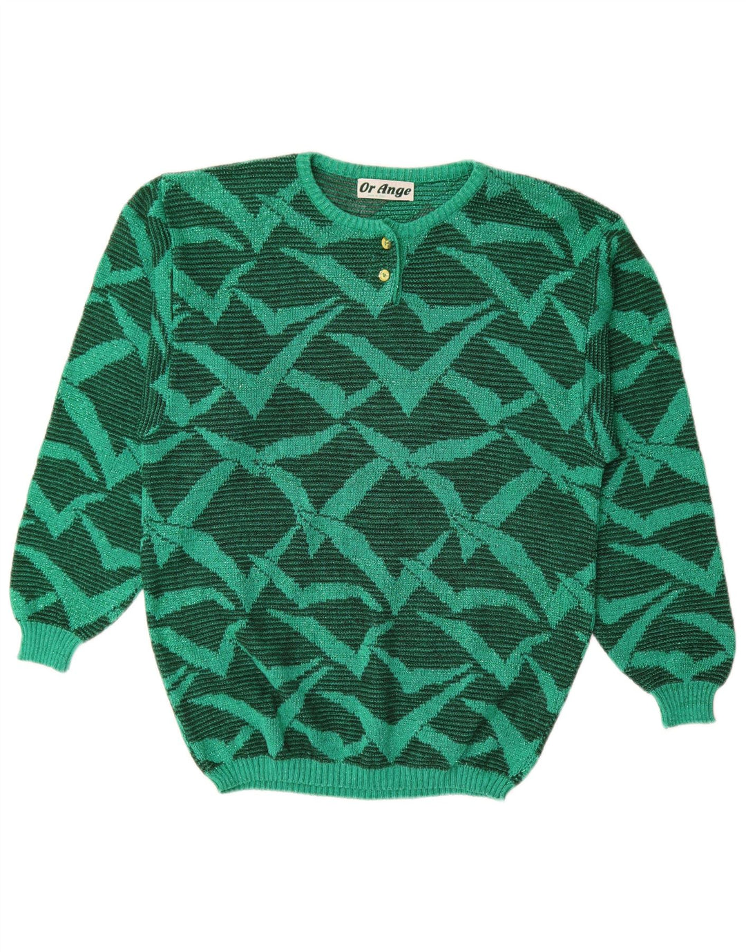 Vintage Damen Pullover mit abstraktem Muster und Rundhalsausschnitt, Gr. 16, groß, grün