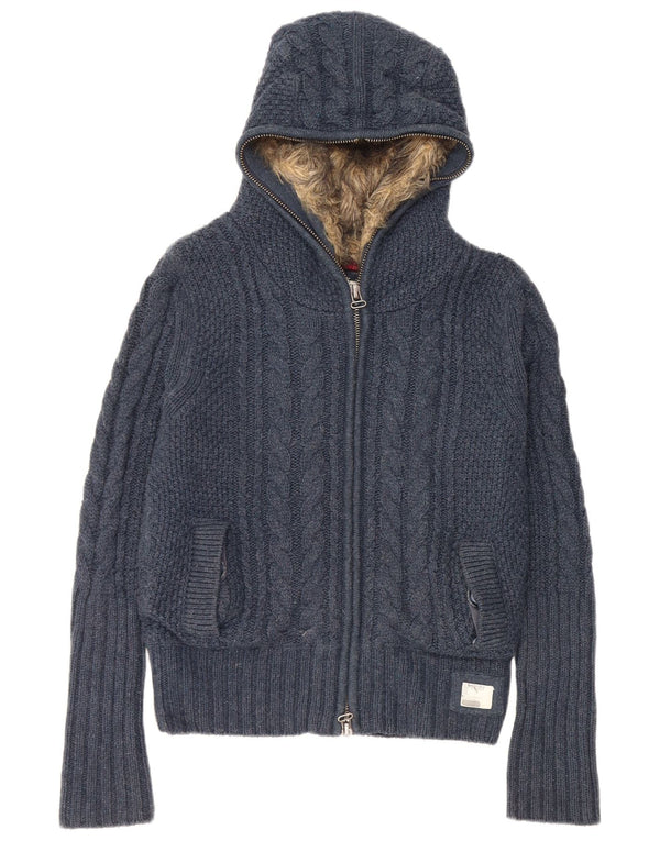 Superdry Damen-Cardigan mit Kapuze, Gr. 14, mittlere marineblaue Viskose