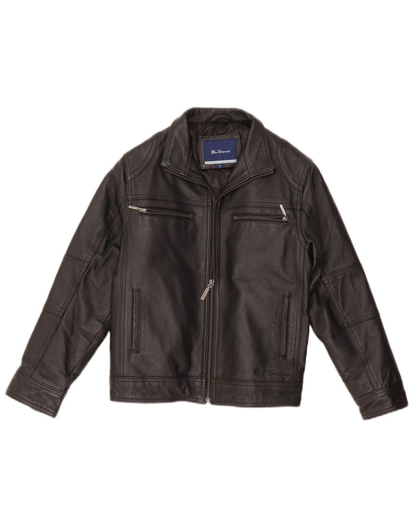 Ben Sherman Jungen-Lederjacke, 9–10 Jahre, kleines schwarzes Leder