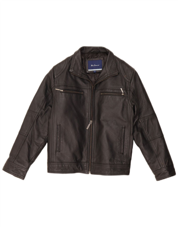 Ben Sherman Jungen-Lederjacke, 9–10 Jahre, kleines schwarzes Leder