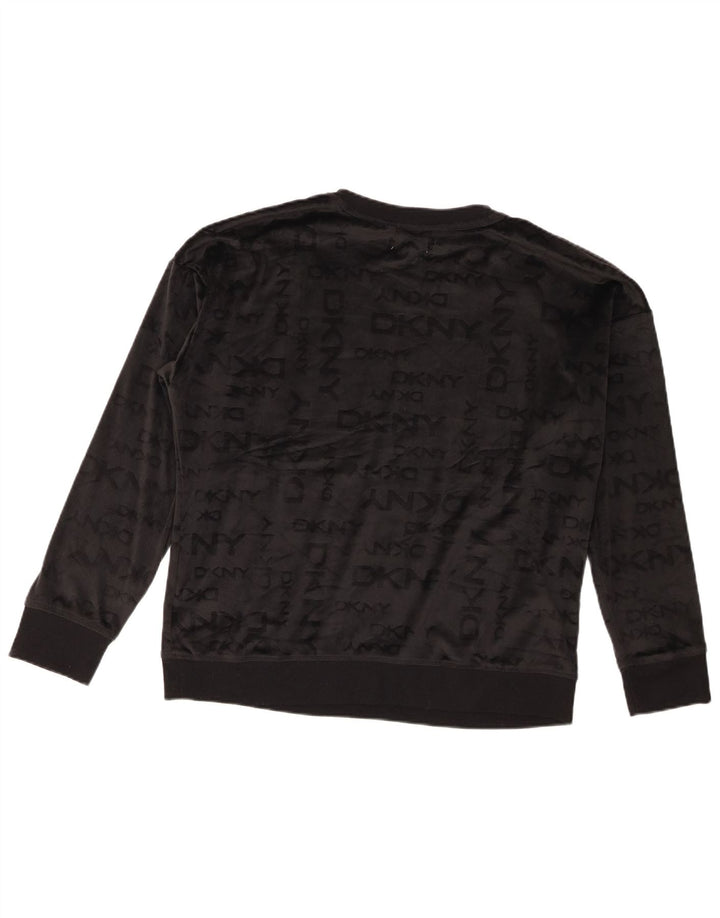 Dkny Damen-Sweatshirt-Pullover aus Velours in Übergröße mit grafischer Grafik, Gr. 40, Größe L, Schwarz