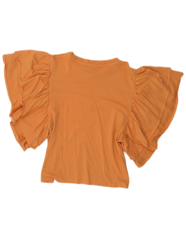Zara Damen Crop Batwing Bluse Top UK 10 Small Orange Baumwolle