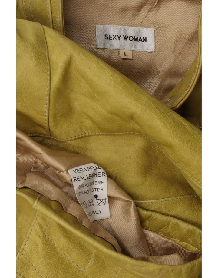 Vintage Damen Leder Bikerjacke UK 14 Groß Gelb