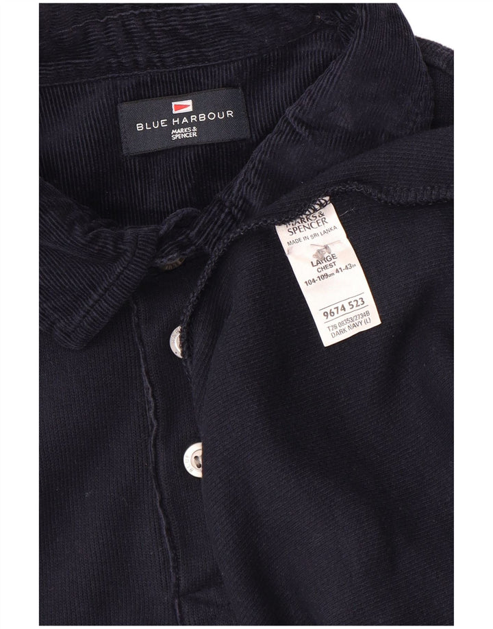 Marks & Spencer Herren Blue Harbor Langarm-Poloshirt, Größe L, Marineblau