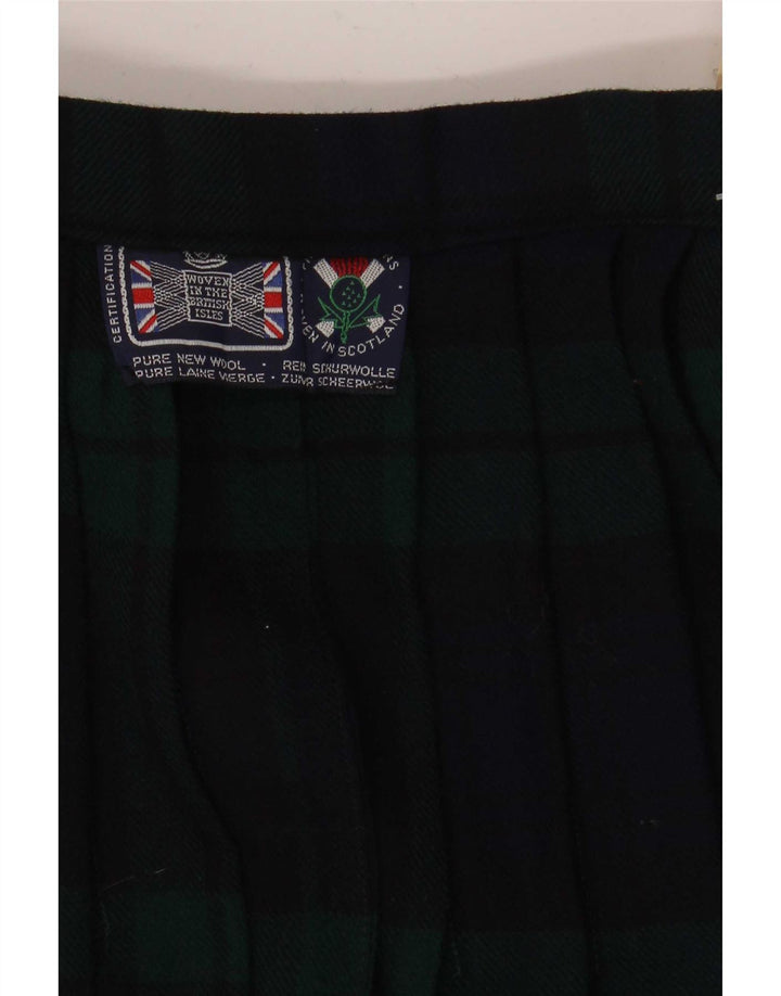 Vintage Damen Wickel-Faltenrock W28 Medium Marineblau karierte Schurwolle