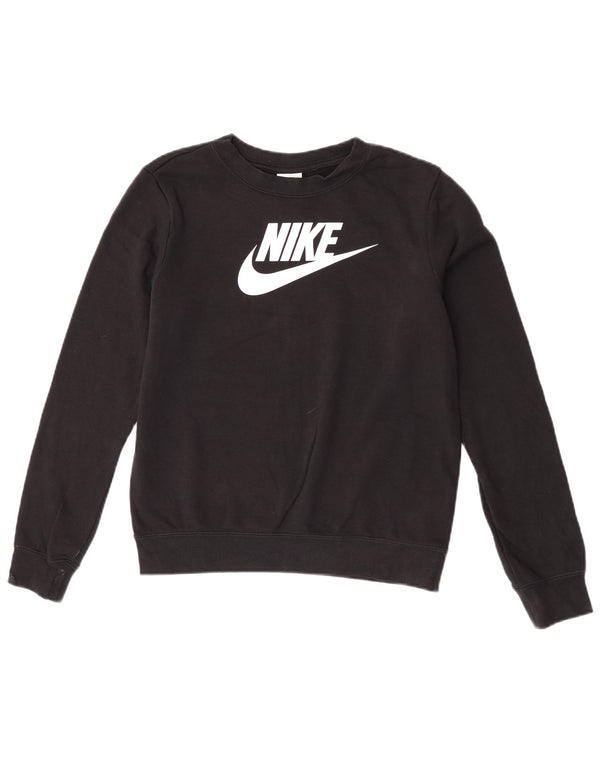 Nike Womens Graphic Oversized Sweatshirt Pullover UK 6 XS Schwarz Baumwolle