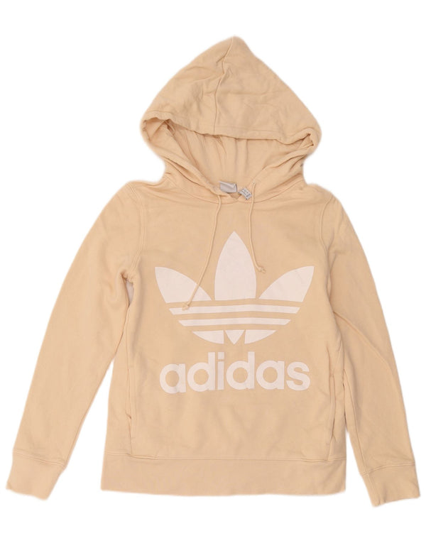 Adidas Damen Graphic Oversized Hoodie Pullover UK 6 XS Beige Baumwolle