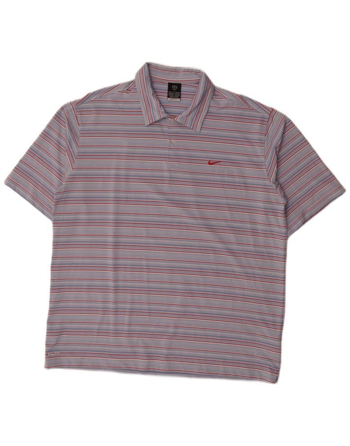 Nike Herren Poloshirt UK 45/47 XL Blau gestreift Polyester