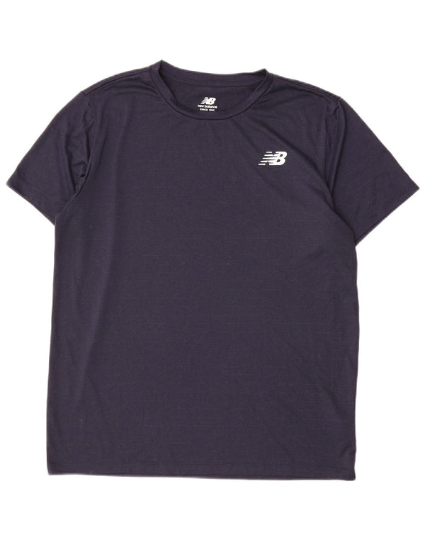 New Balance Herren T-Shirt Top Large Marineblau Nadelstreifen Polyester