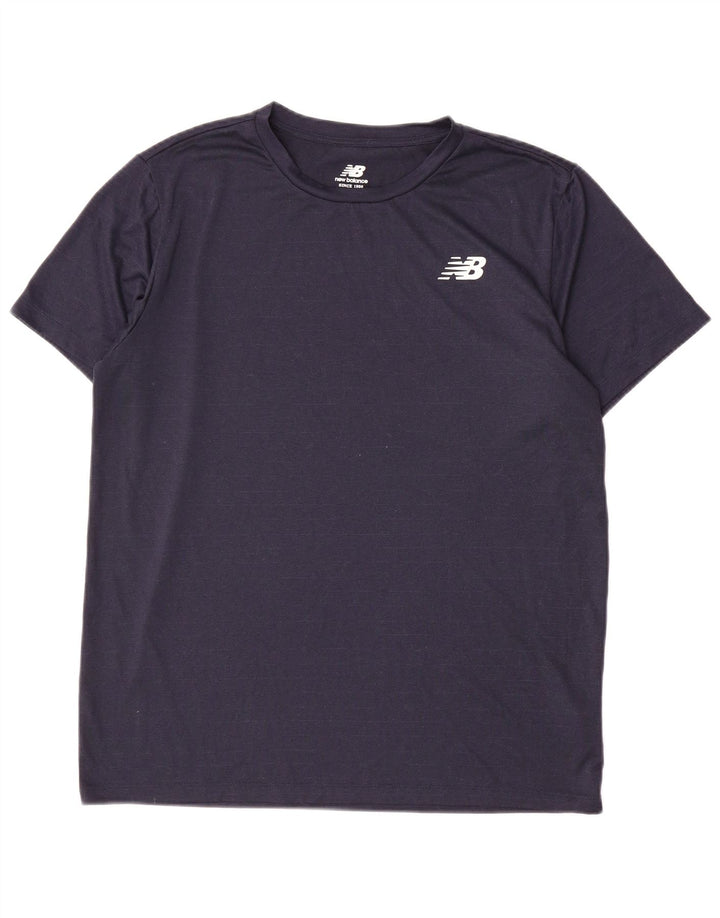 New Balance Herren T-Shirt Top Large Marineblau Nadelstreifen Polyester