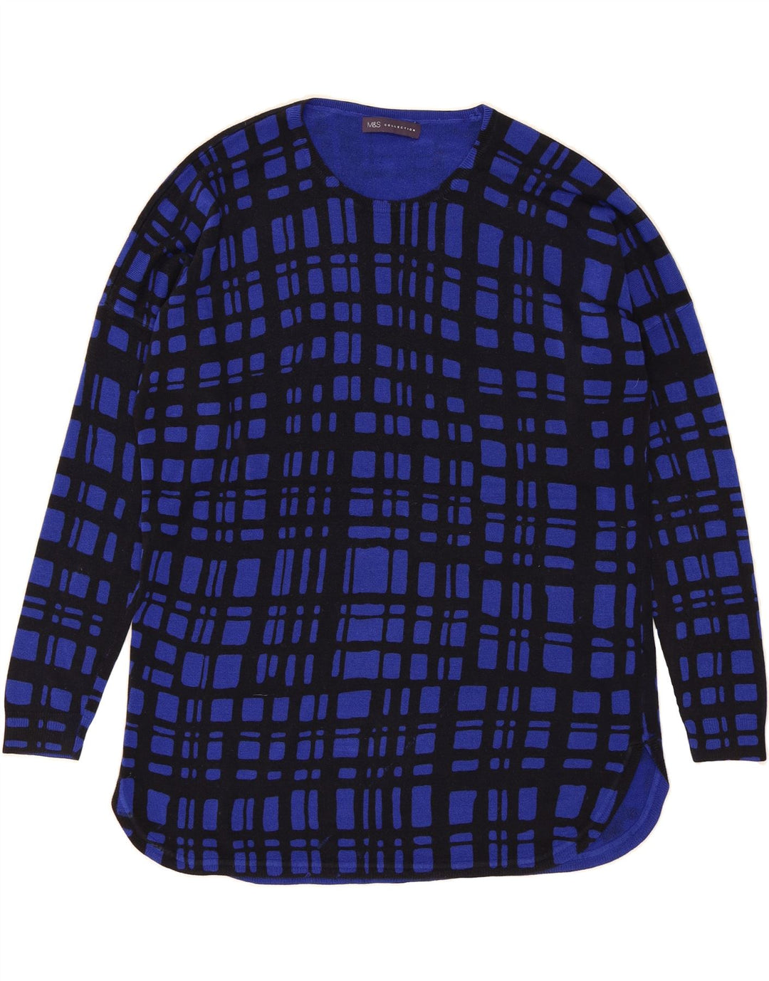 MARKS & SPENCER Womens Crew Neck Jumper Sweater UK 18 XL Blue Check Vintage Marks & Spencer and Second-Hand Marks & Spencer from Messina Hembry 
